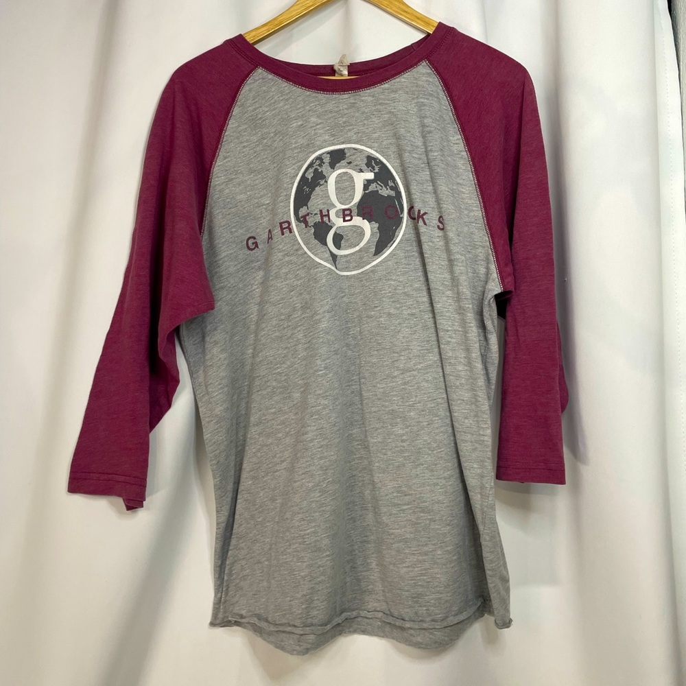 LAT Garth Brooks heather gray & burgundy raglan graphic band tour tee sz L